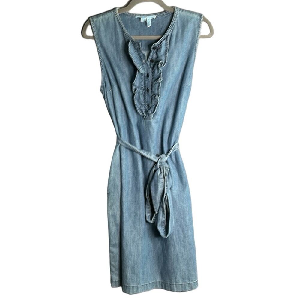 Draper James Denim Sleeveless Belted Dress Ruffle and Button Detail Size Medium
